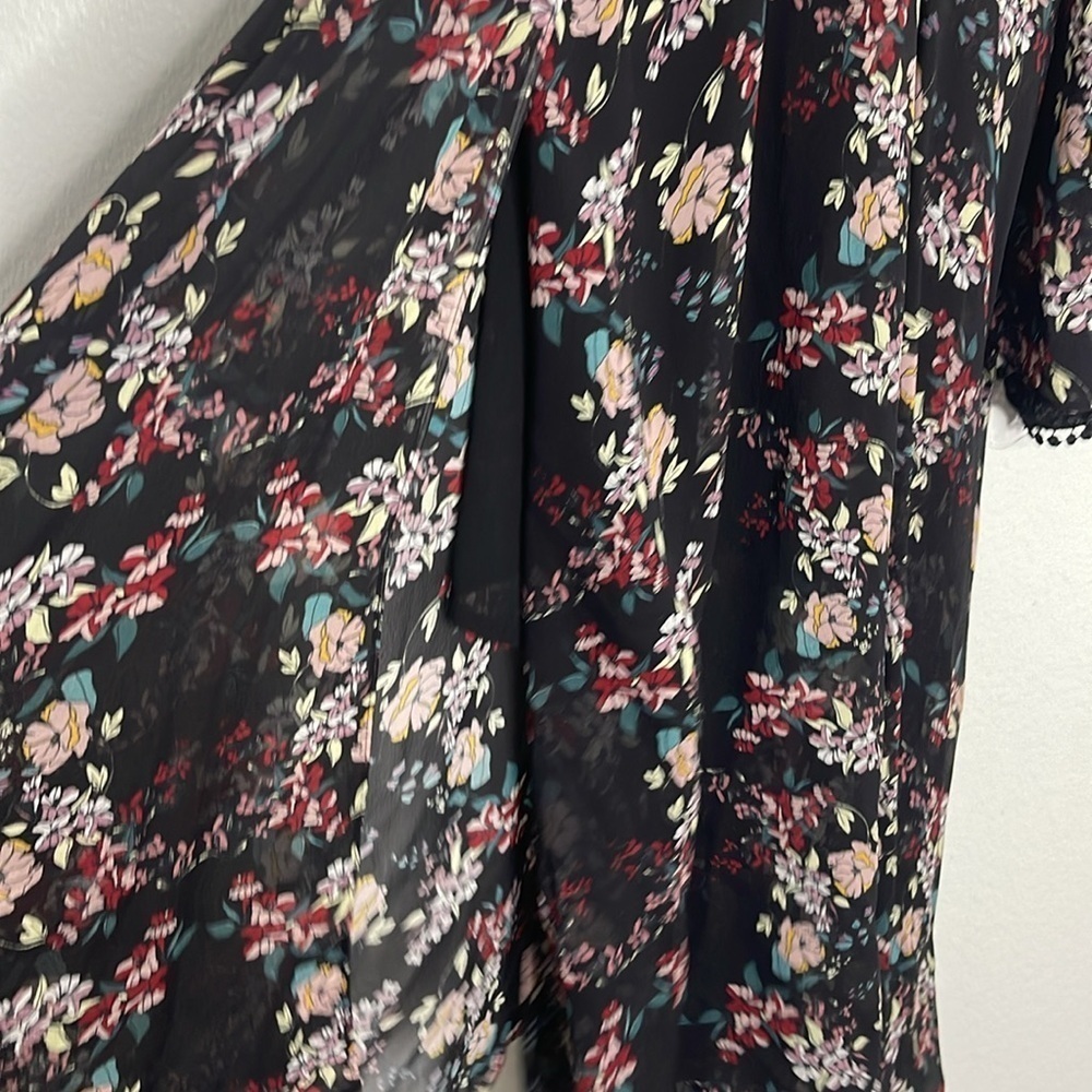 Nicholas Black Floral Print Silk Cold-Shoulder Bell Sleeve Midi Dress Size 8 - Picture 7 of 14